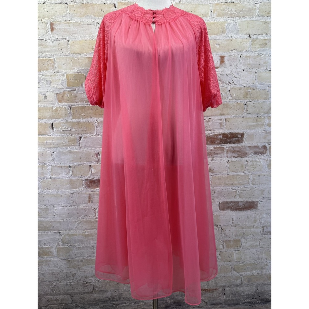 Pink Chiffon Nightgown Peignoir Robe Barbie Ballerina Sissy Coquette Vintage 60s - Picture 8 of 15